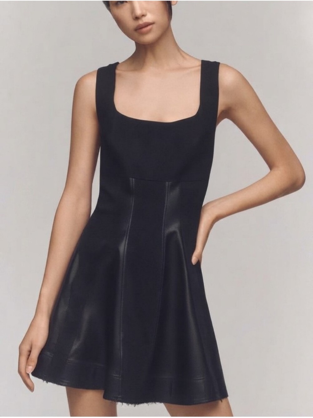 Anthropologie Black Square-Neck Mini Dress